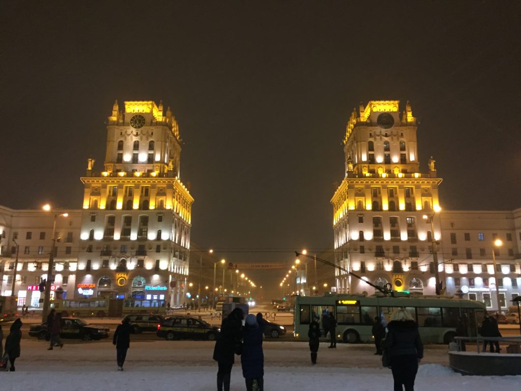 Minsk train station Belarus night time transsiberian