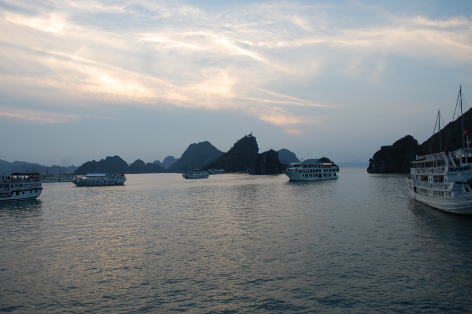 sunset over Ha Long Bay in Vietnam